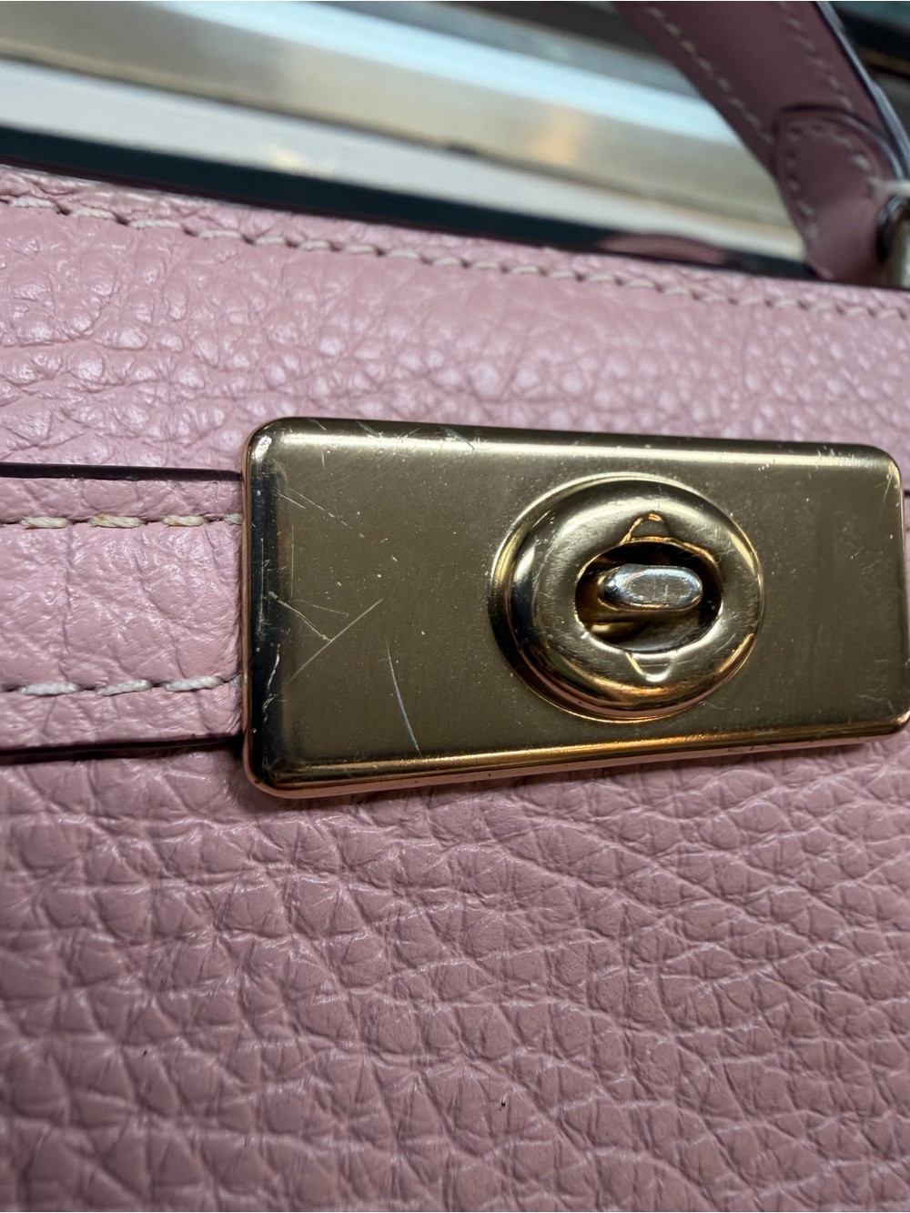COACH Mini Leather Lane Top Handle Crossbody Purse with Whipstitch Pink Multi - Picture 3 of 7